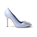 MANOLO HANGISI BLUE 105MM CLAVA SATIN HEEL - SIZE 39
