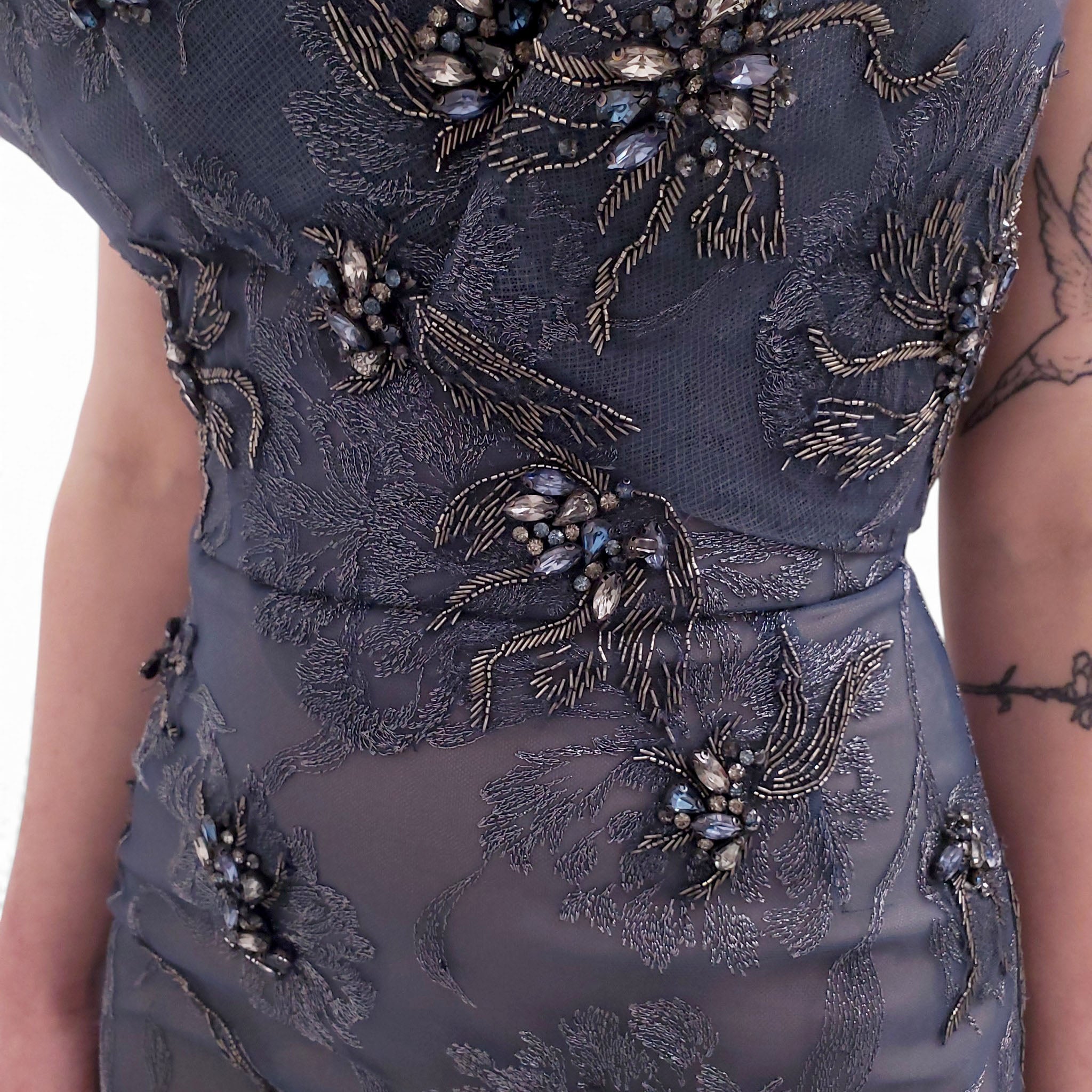 MARCHESA RUNWAY TEAL SEQUIN FLORAL OVERLAY GOWN - SIZE 4 Rewind Couture MARCHESA RUNWAY TEAL SEQUIN FLORAL OVERLAY GOWN - SIZE 4 Rewind Couture
