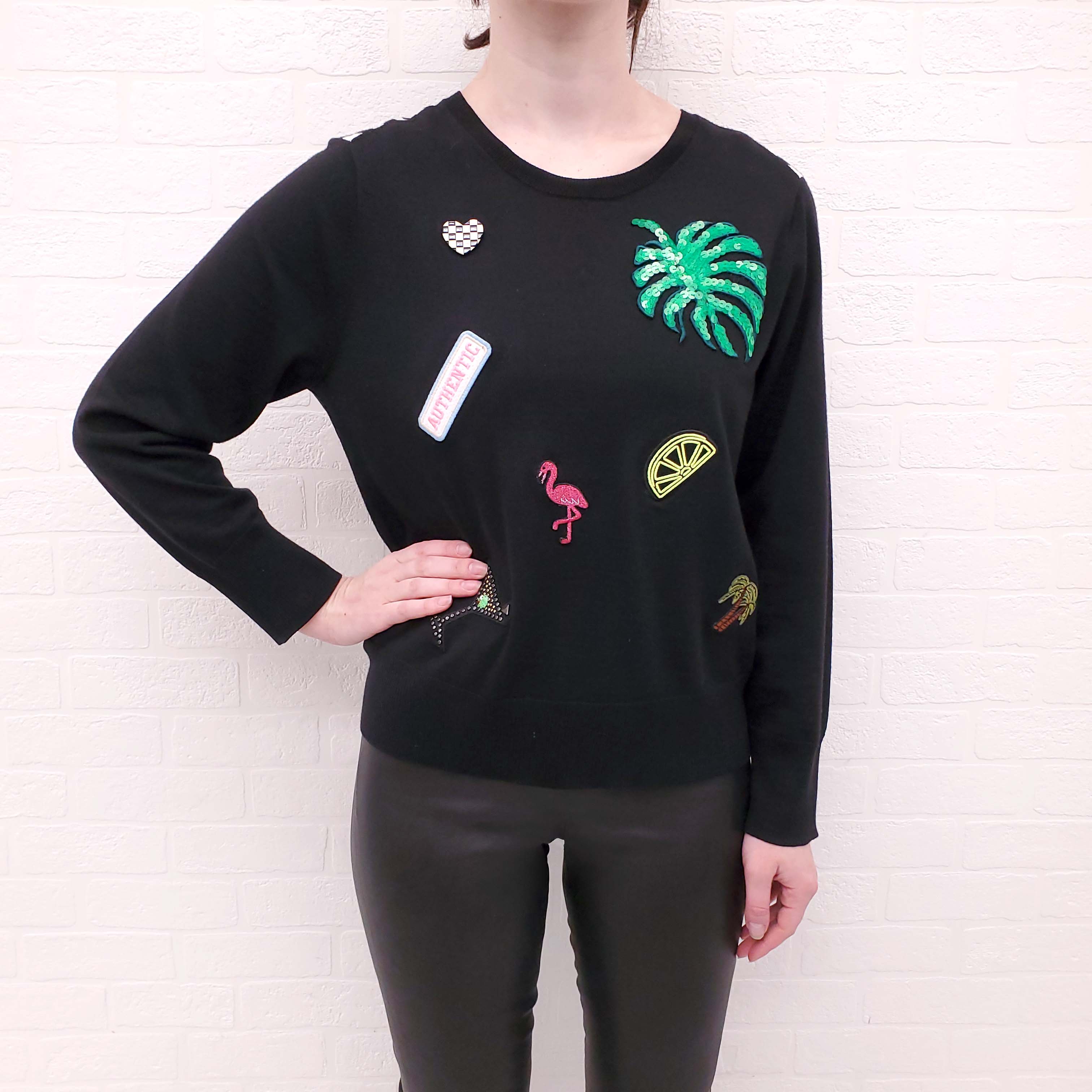 MARC JACOBS BLACK SEQUIN PATCHES SWEATER - SIZE L