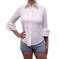 MARC JACOBS WHITE LABEL WHITE BLOUSE WITH RUFFLE CUFFS - SIZE 0