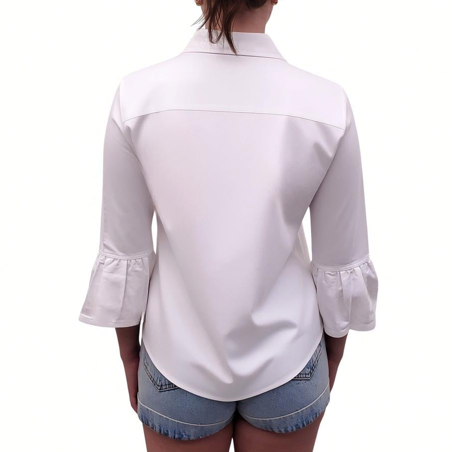 MARC JACOBS WHITE LABEL WHITE BLOUSE WITH RUFFLE CUFFS - SIZE 0