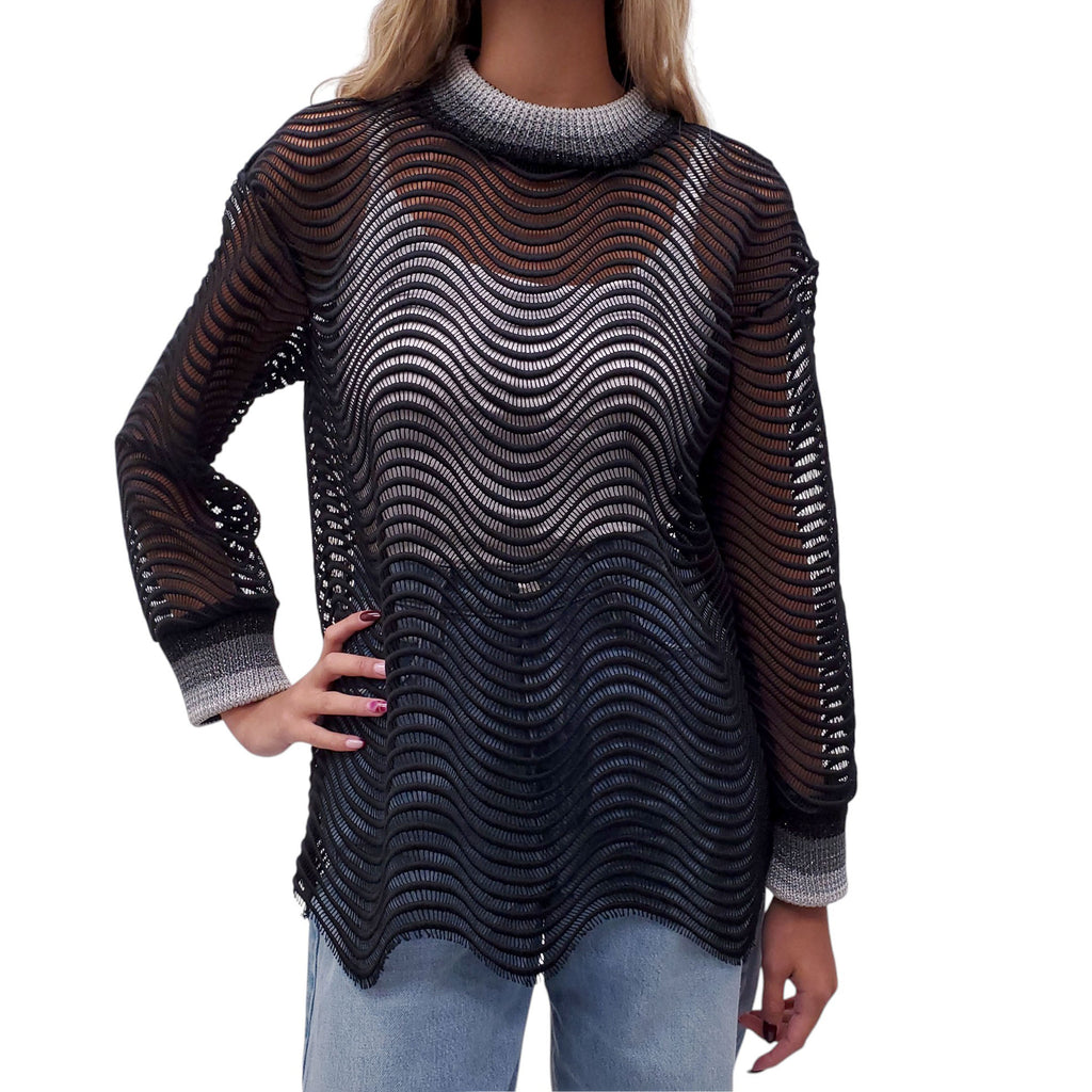 MARCO DE VINCENZO BLACK AND SILVER SHEER SWEATSHIRT - SIZE 44