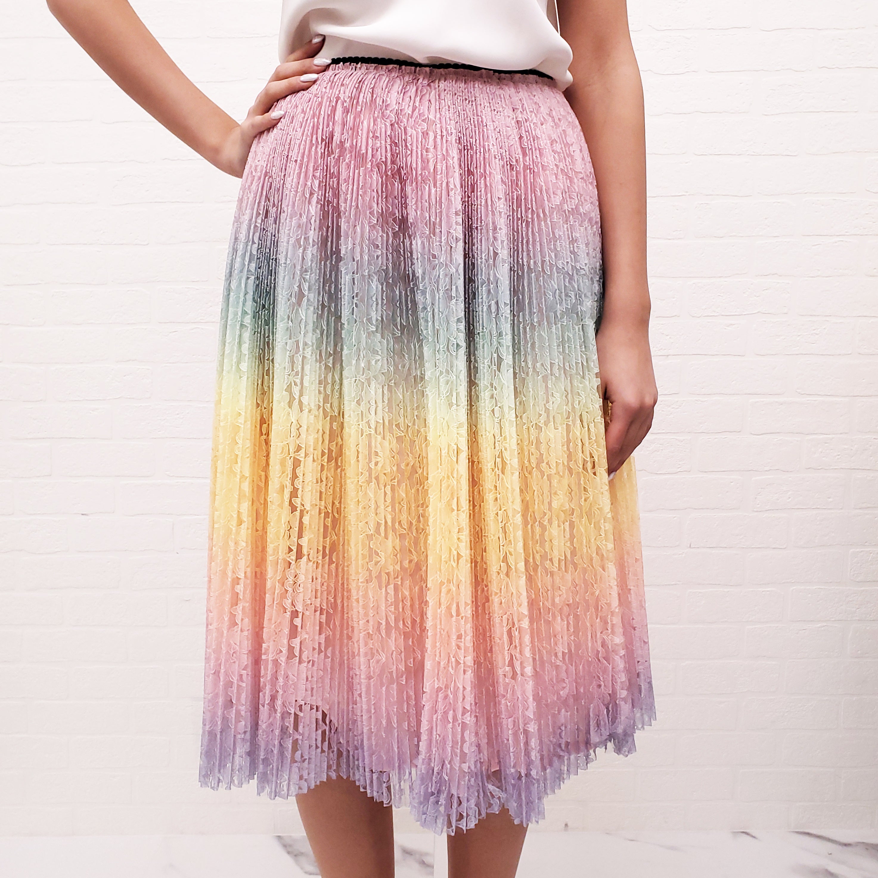 MARCO DE VINCENZO RAINBOW LACE SKIRT WITH ELASTIC WAIST - SIZE 42