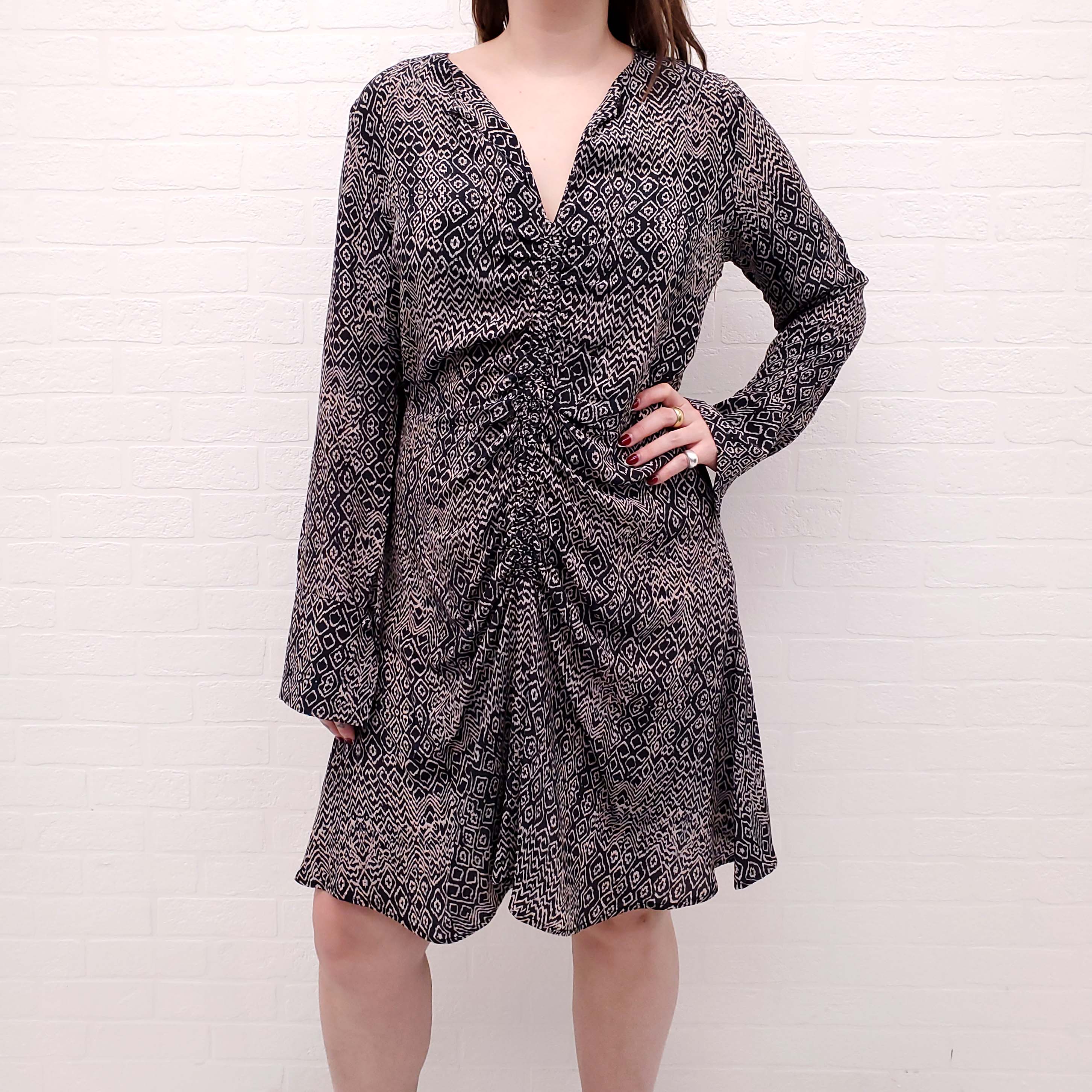 MARIA CHER SILK ROUCHED PATTERNED DRESS - SIZE L