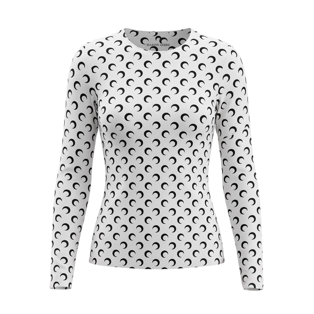 MARINE SERRE MOON BLACK & WHITE JERSEY PRINTED FITTED TOP - SIZE XXL