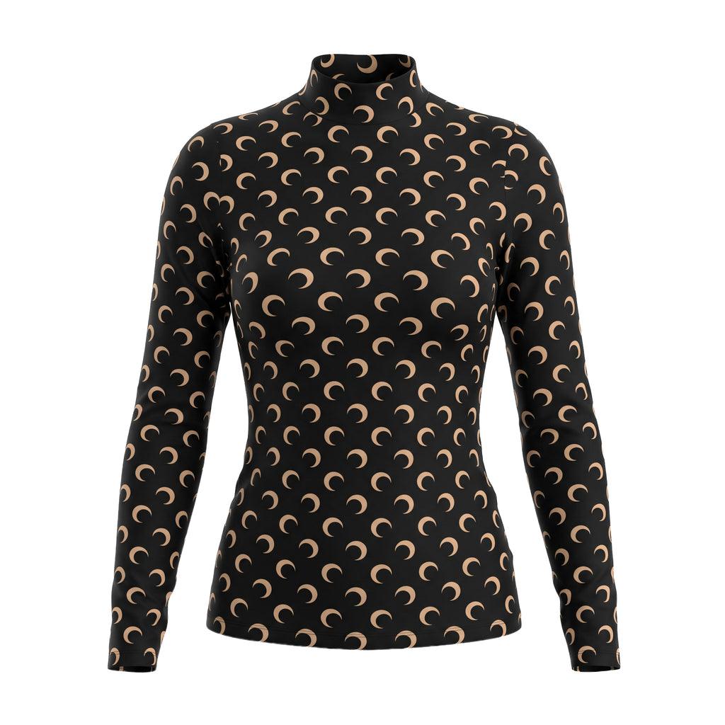 MARINE SERRE MOON PRINTED CREWNECK BLACK AND NUDE MOON TOP - SIZE S
