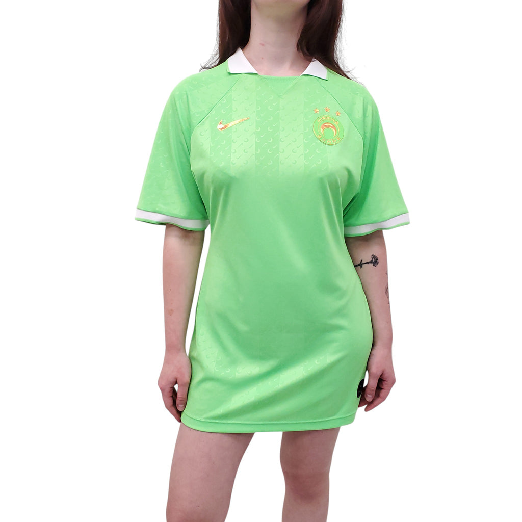 MARINE SERRE X NIKE NEON GREEN LOGO POLO T-SHIRT DRESS - SIZE 36