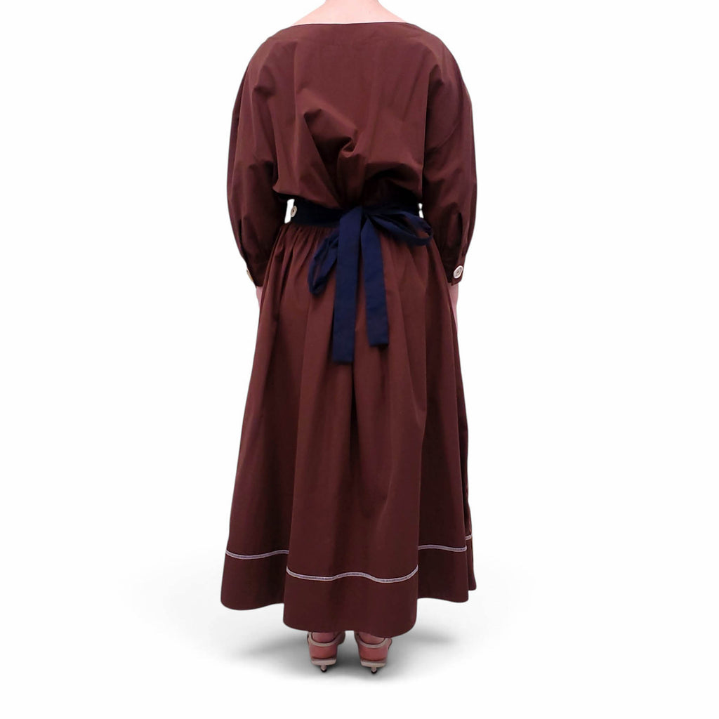 MARNI BROWN COTTON MAXI DRESS WITH ELASTIC WAIST DETAIL - SIZE 44