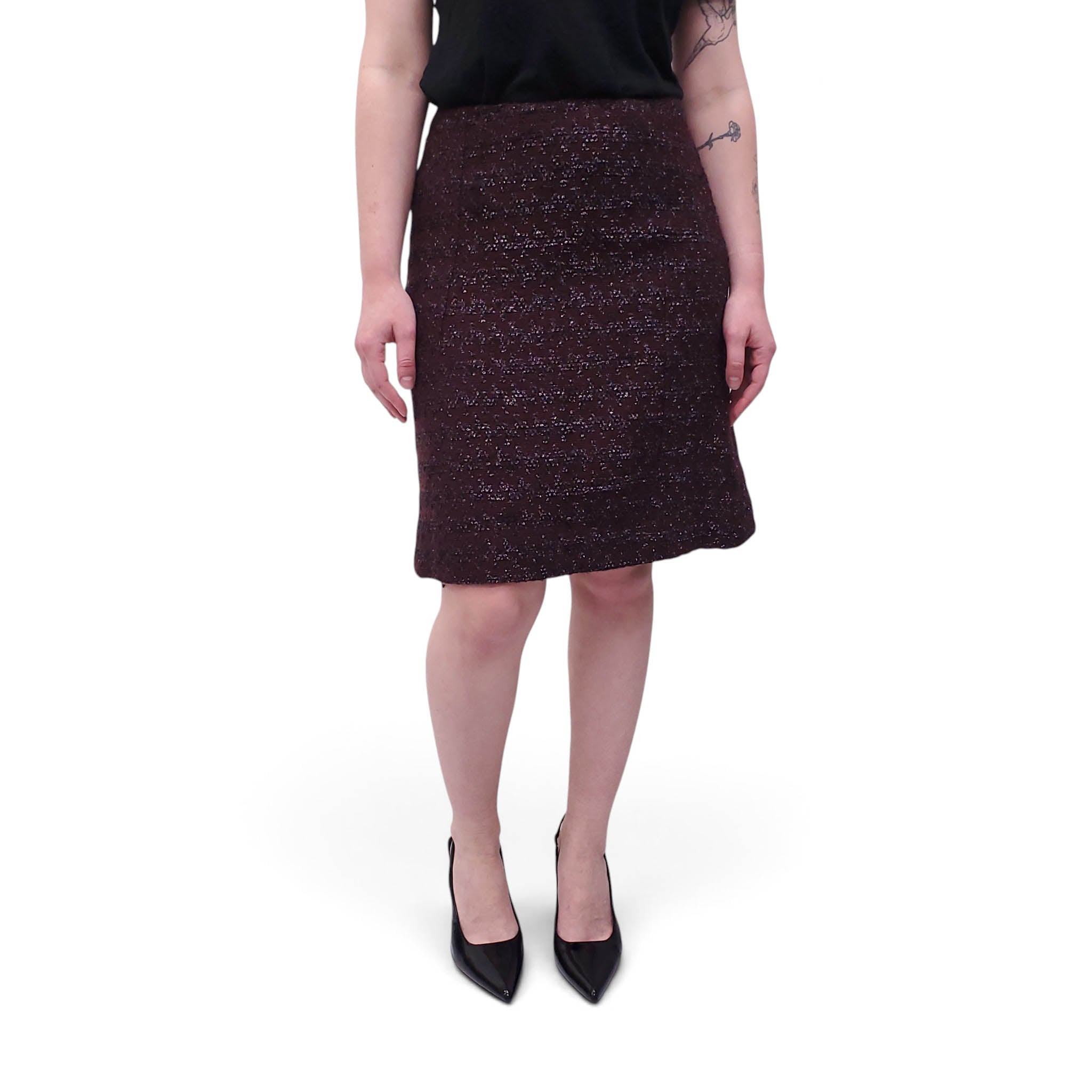 MARNI BURGUNDY AND BLACK TWEED SKIRT - SIZE 42