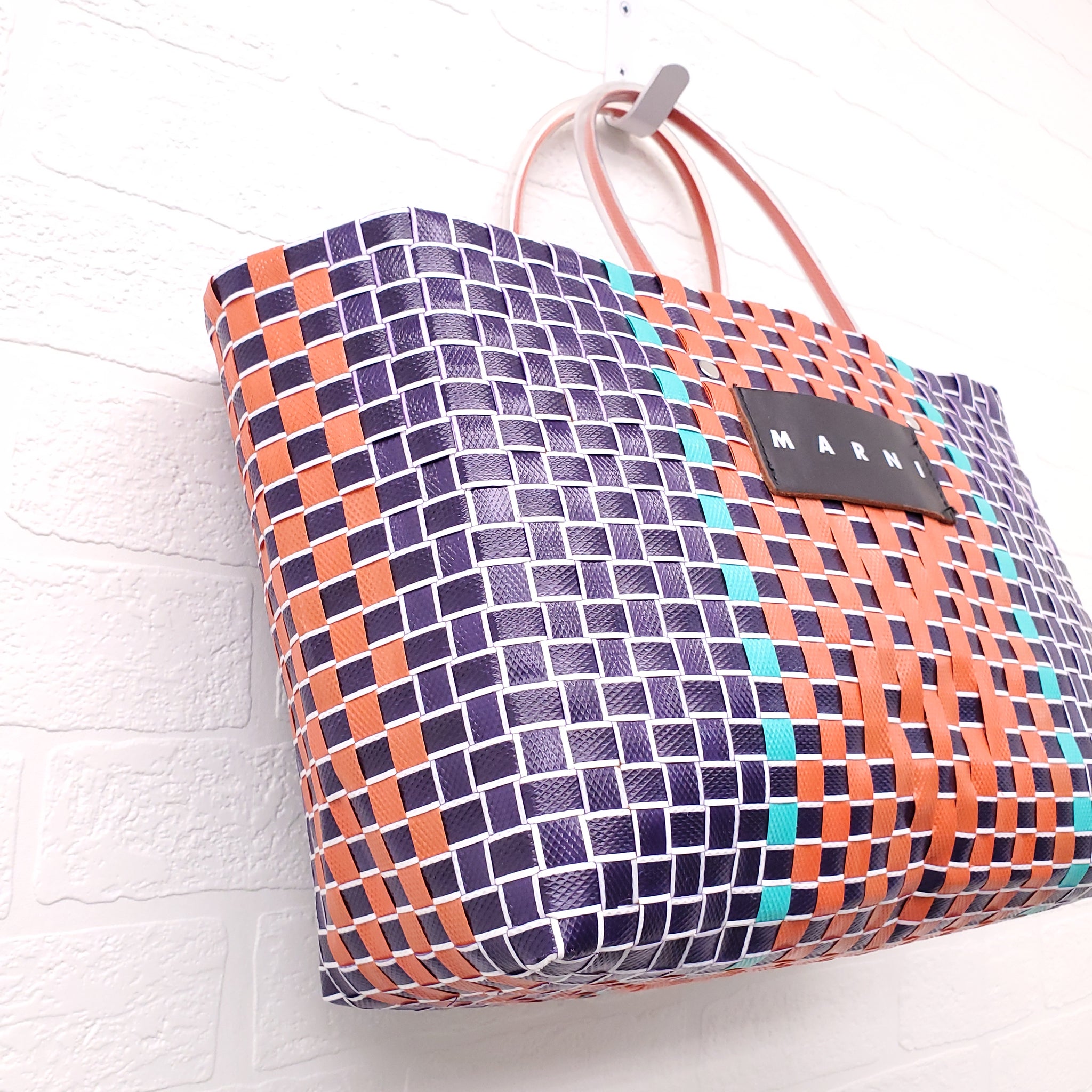 MARNI NAVY/ORANGE MARKET WOVEN SHOPPING BAG – Rewind Couture