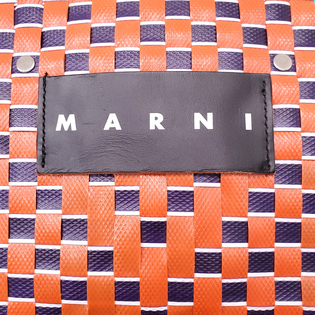 MARNI NAVY/ORANGE MARKET WOVEN SHOPPING BAG