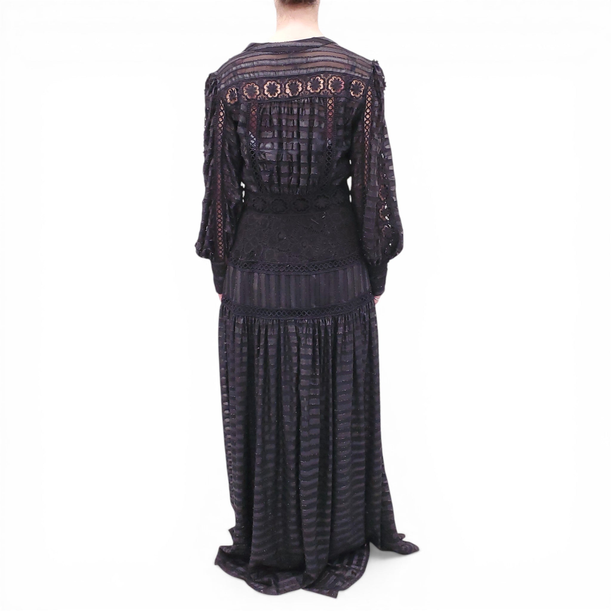 MARTHA MEDEIROS STRIPED LACE METALLIC PATTERNED DRESS