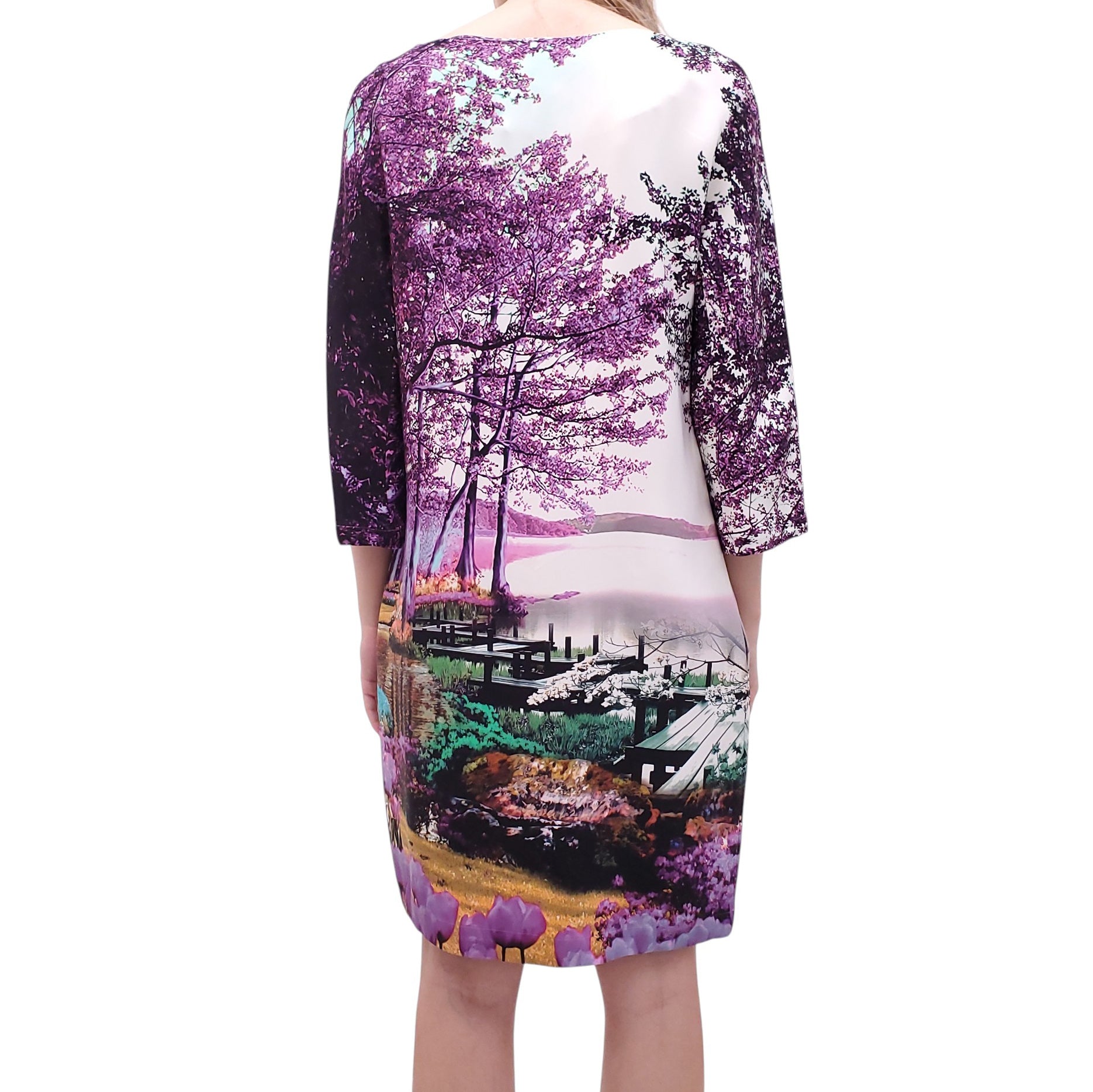 MARY KATRANTZOU PURPLE LANDSCAPE PATTERNED DRESS - SIZE 6