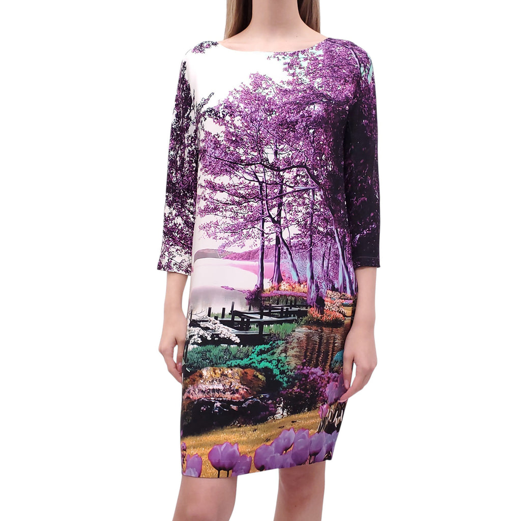 MARY KATRANTZOU PURPLE LANDSCAPE PATTERNED DRESS - SIZE 6