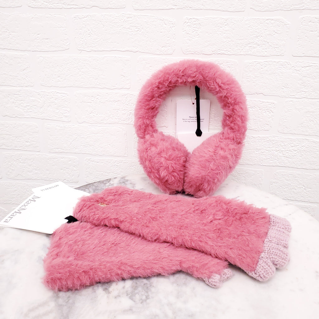 MAX MARA PINK TEDDY EARMUFFS AND GLOVES SET
