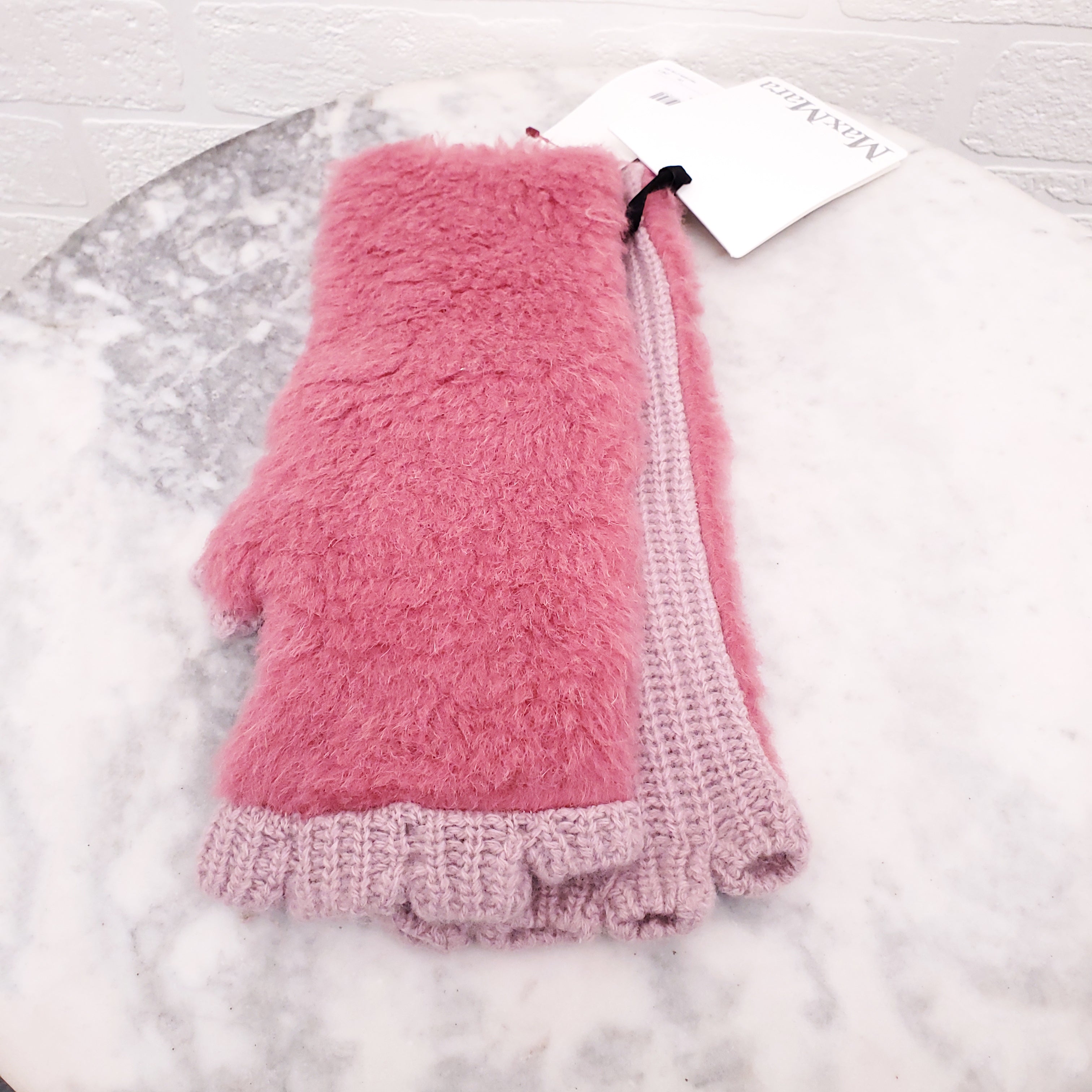 MAX MARA PINK TEDDY EARMUFFS AND GLOVES SET