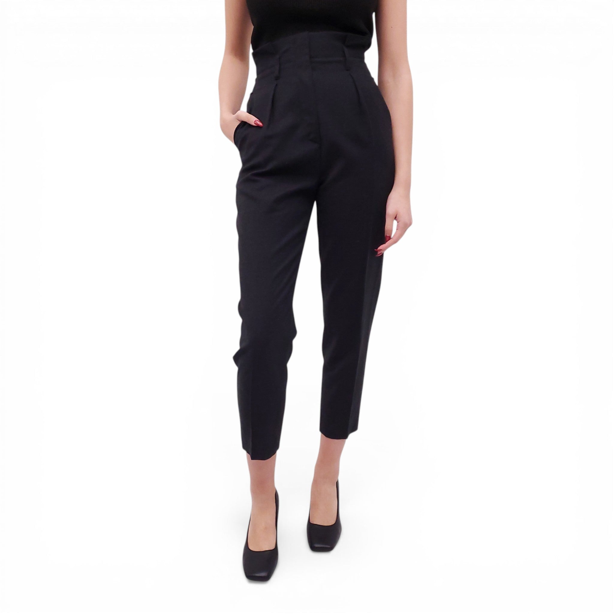 MAX MARA STUDIOS DARK GREY HIGH WAISTED TROUSERS - SIZE 2