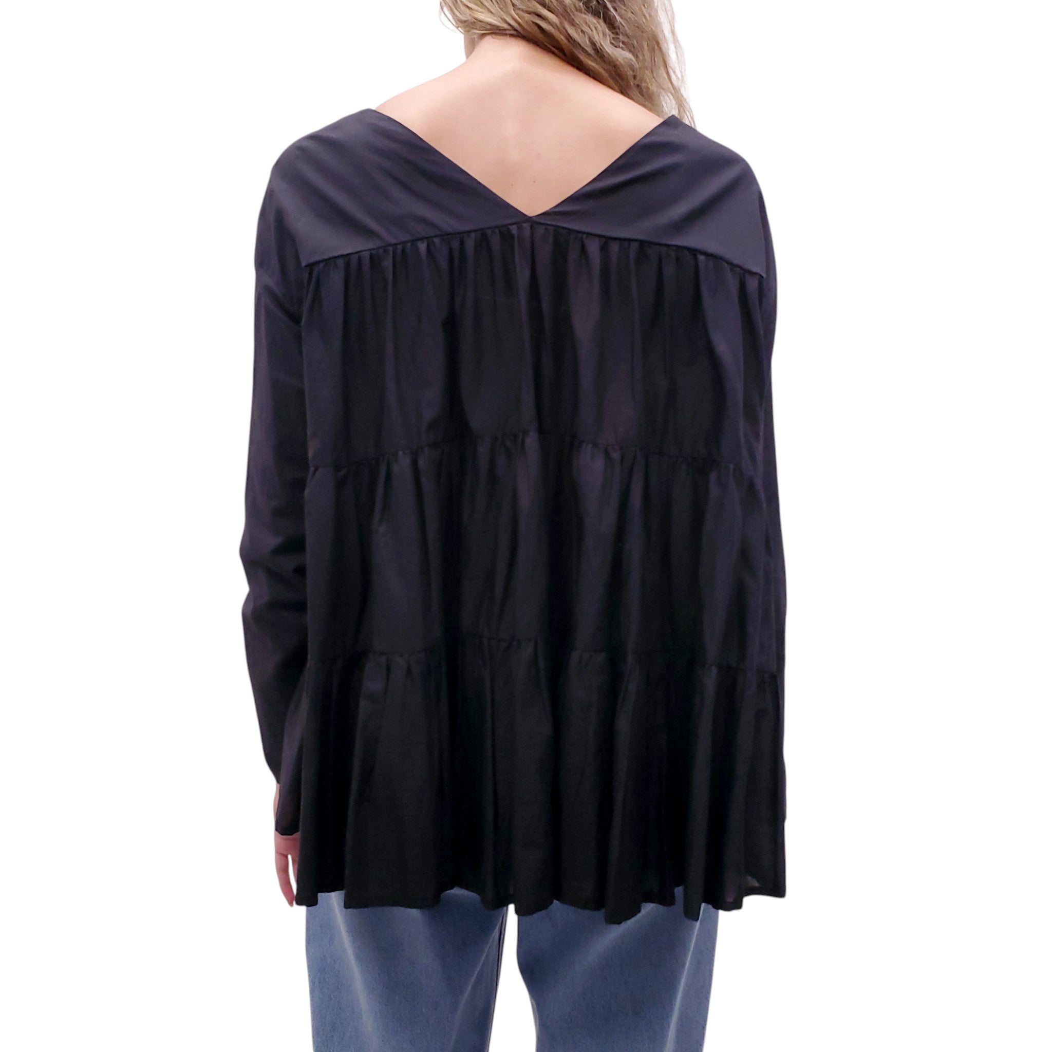 MERLETTE BLACK OVERSIZED TIERED GATHERED BLOUSE - SIZE S