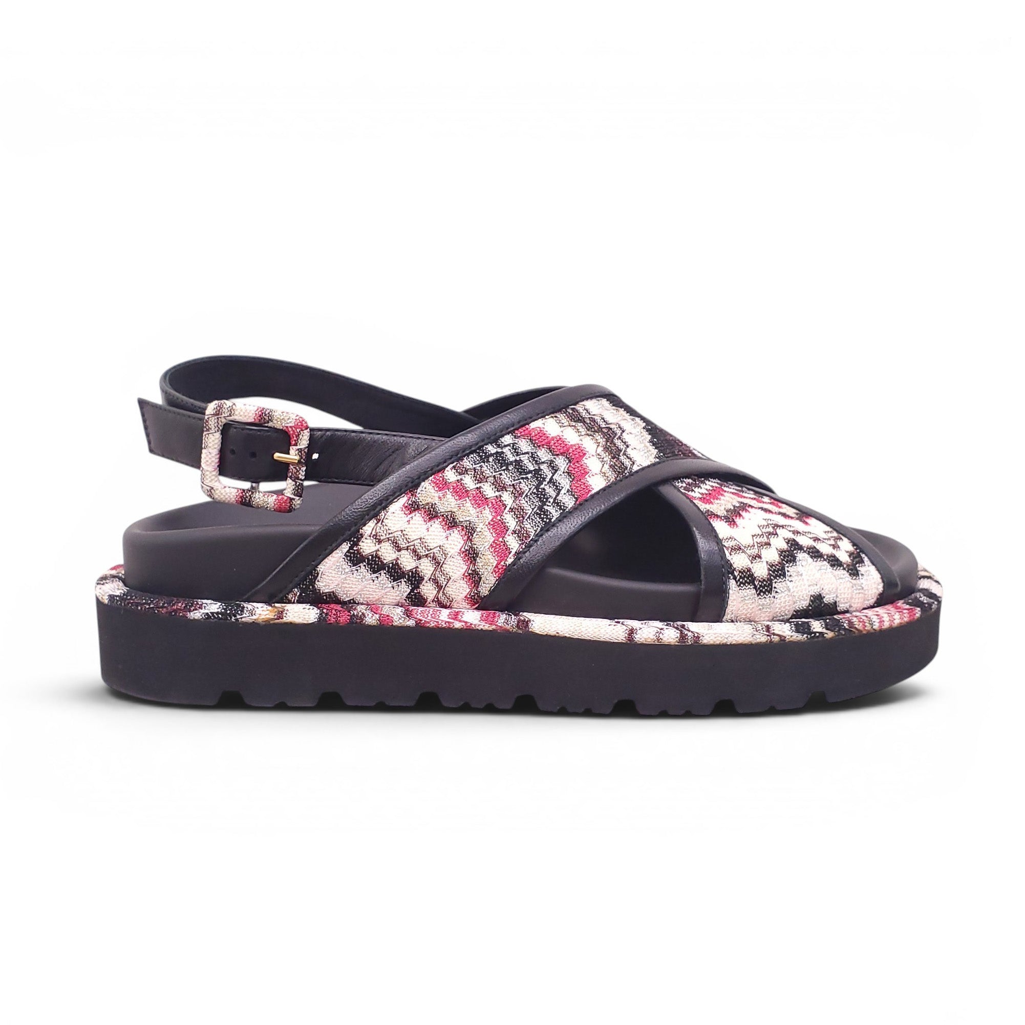 MISSONI BLACK AND MULTICOLOURED CHEVRON PATTERNED SANDALS - SIZE 37
