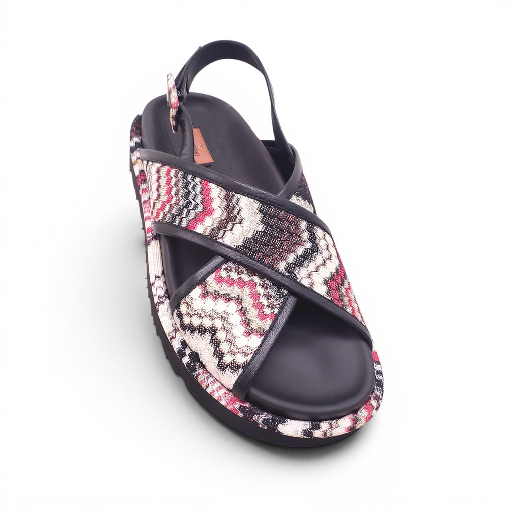 MISSONI BLACK AND MULTICOLOURED CHEVRON PATTERNED SANDALS - SIZE 37