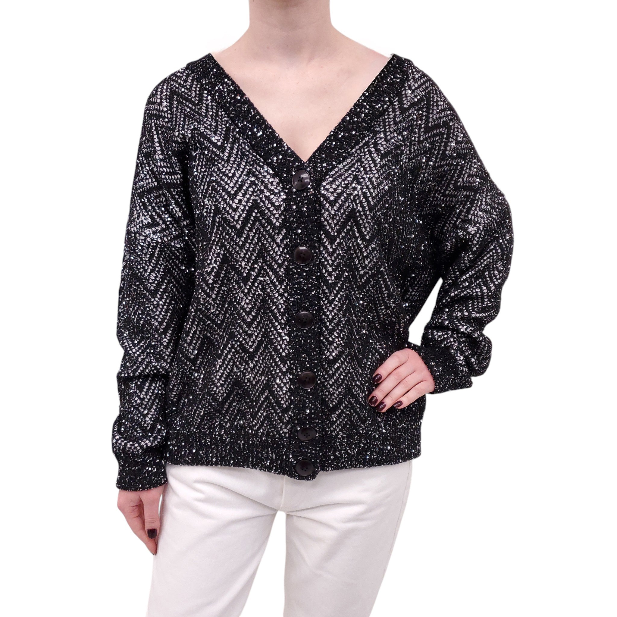 MISSONI BLACK AND WHITE SEQUIN CARDIGAN - SIZE L