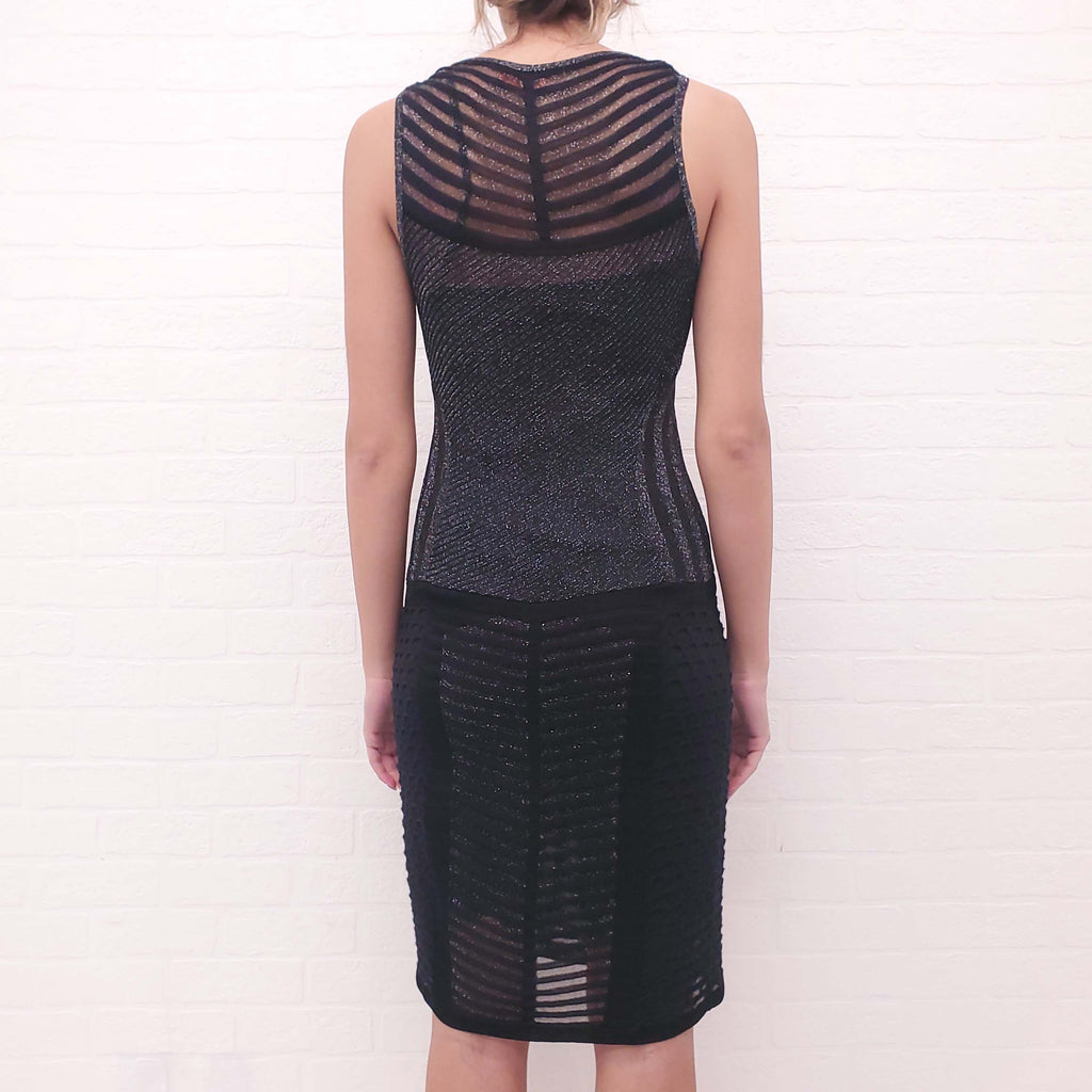 MISSONI BLACK AND WHITE STRIPED COTTON LONG SLEEVE MAXI DRESS - SIZE 36