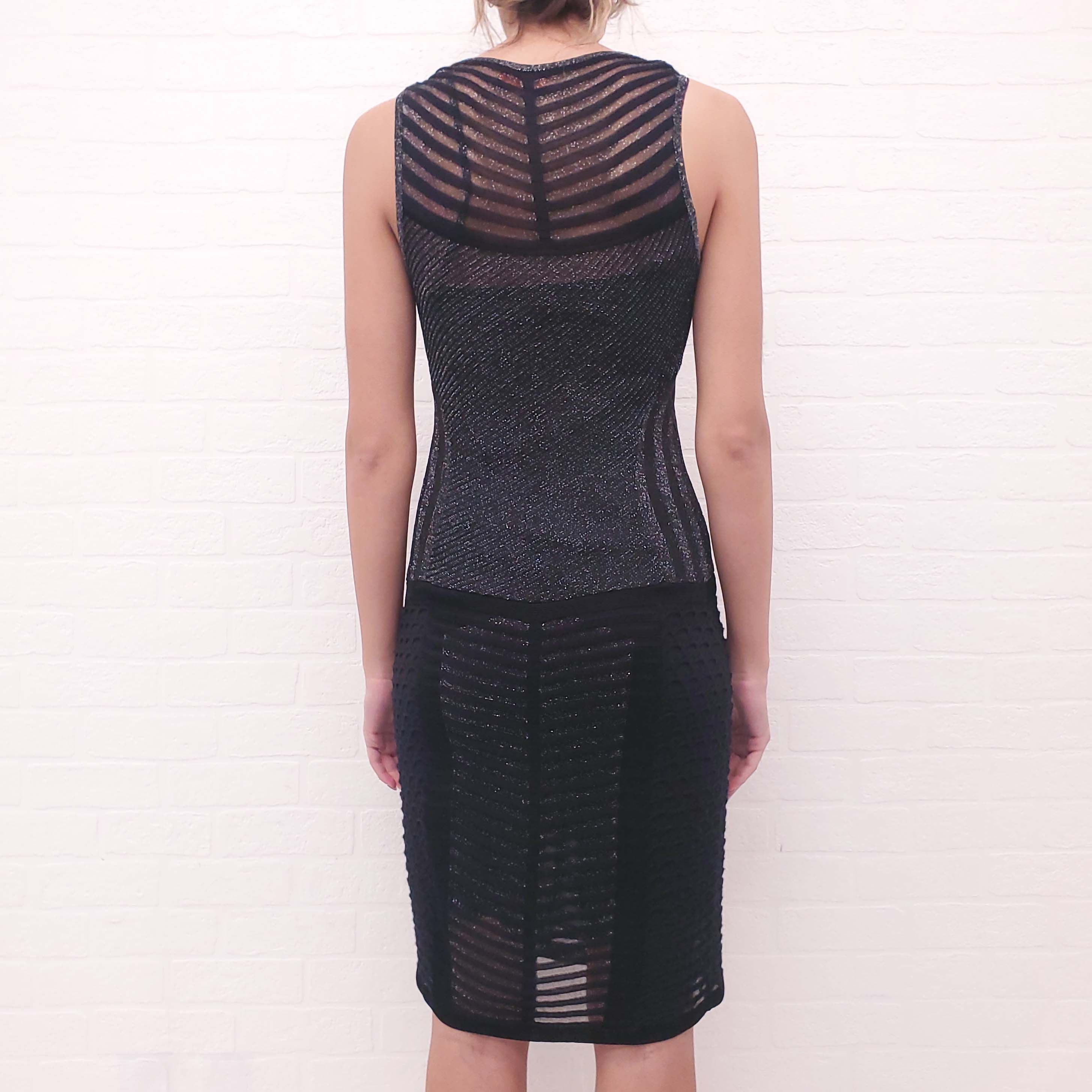 MISSONI BLACK AND WHITE STRIPED COTTON LONG SLEEVE MAXI DRESS - SIZE 36