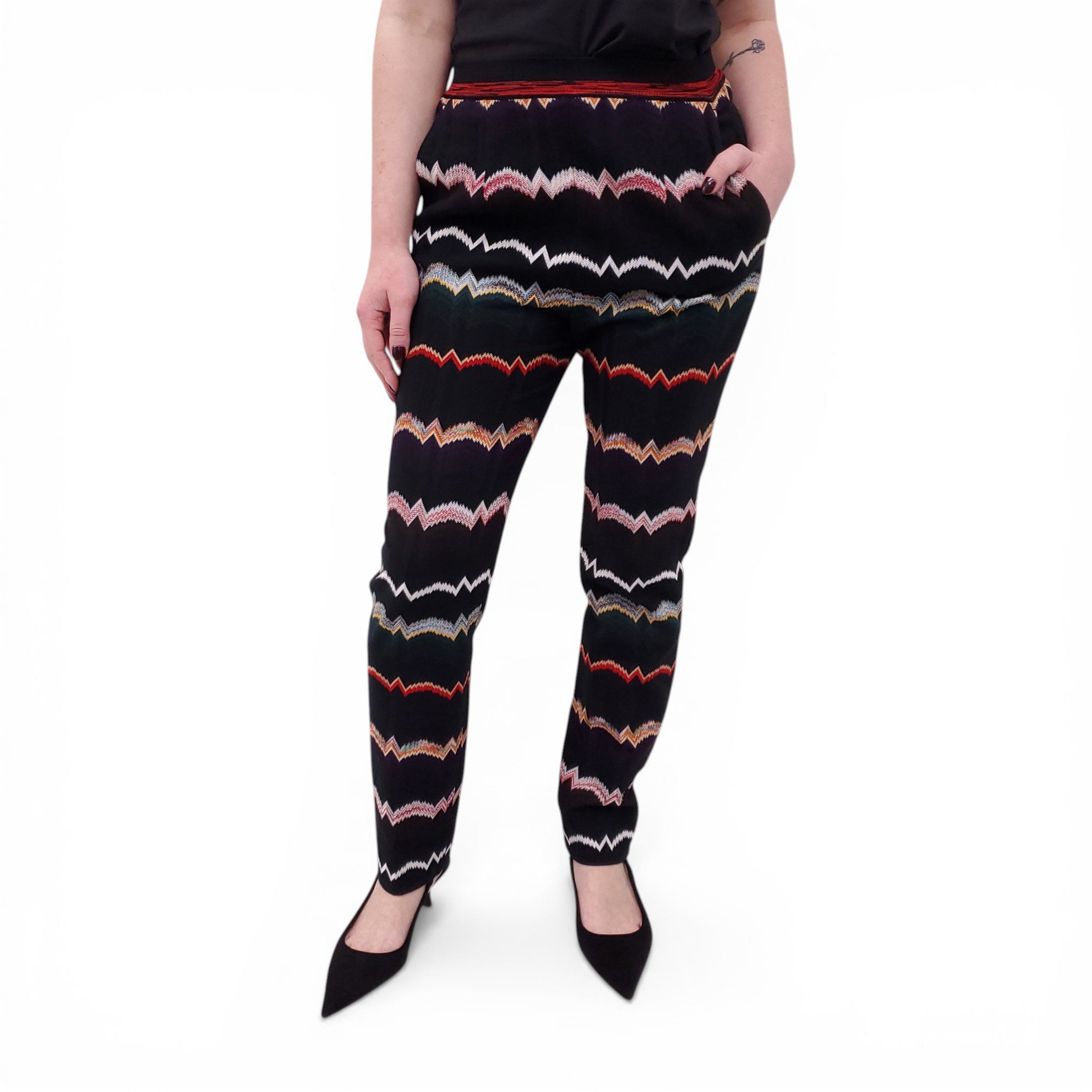 MISSONI BLACK KNIT STRIPED TROUSERS - SIZE 42