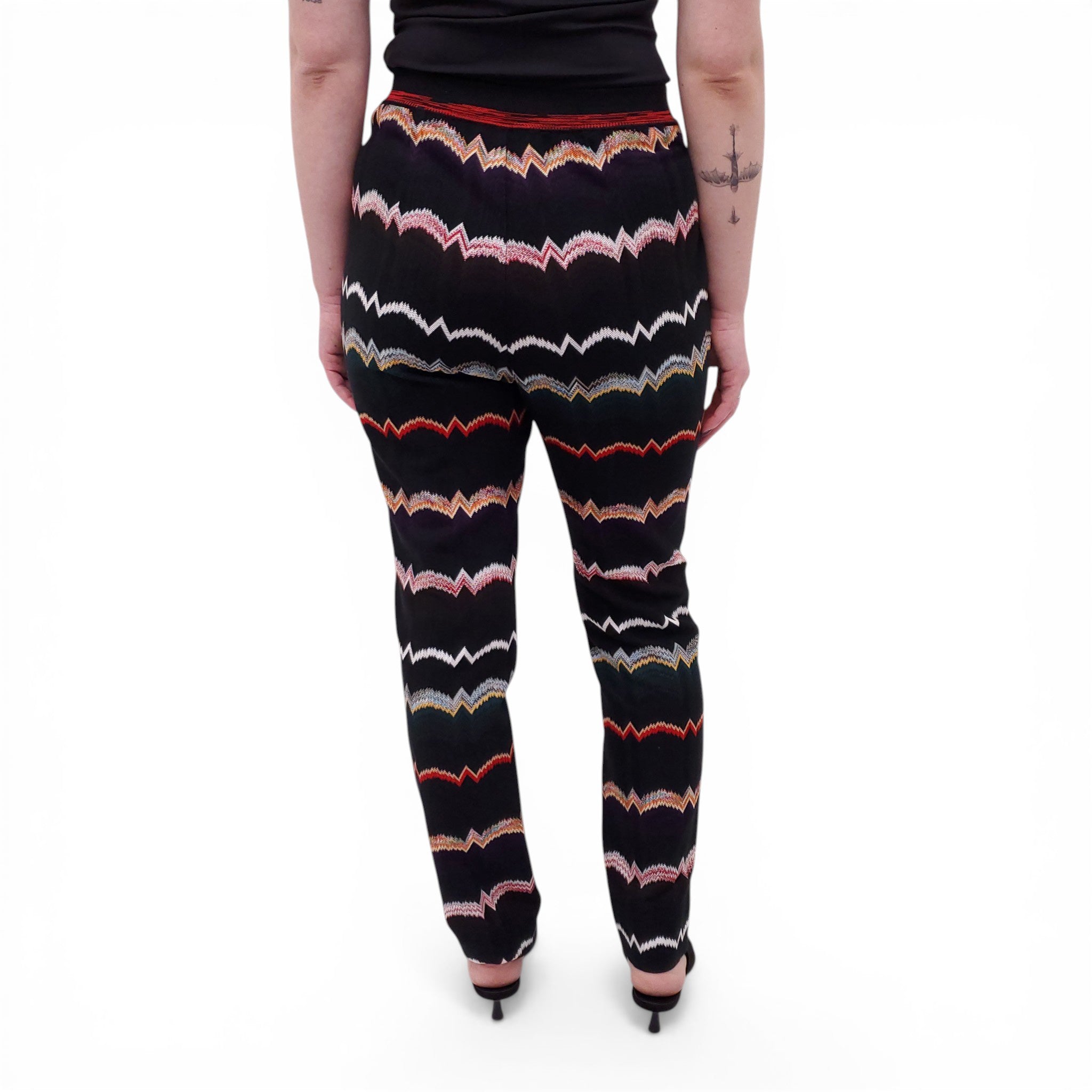 MISSONI BLACK KNIT STRIPED TROUSERS - SIZE 42