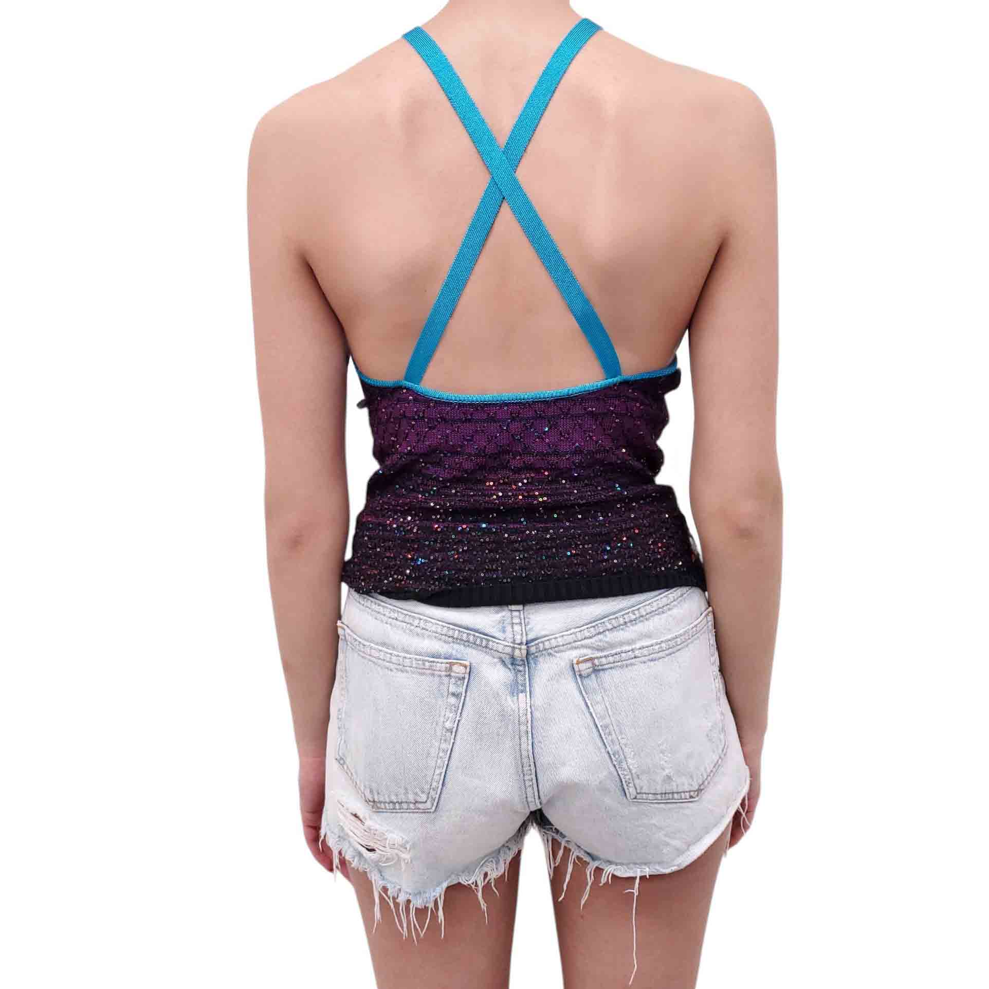 MISSONI BLUE AND PURPLE OMBRE SEQUIN HALTER TOP - SIZE 42