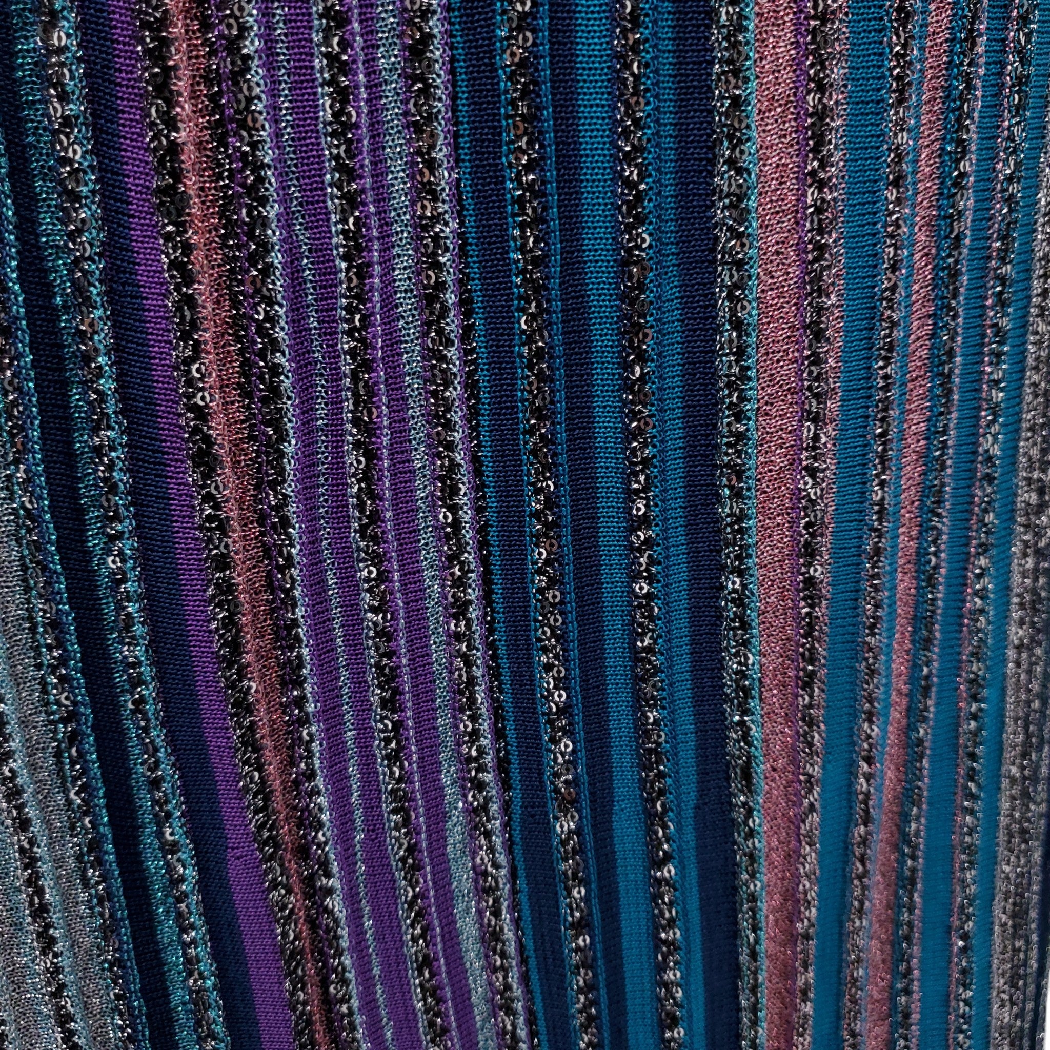 MISSONI BLUE AND PURPLE STRIPED SEQUIN KNIT GOWN - SIZE 42