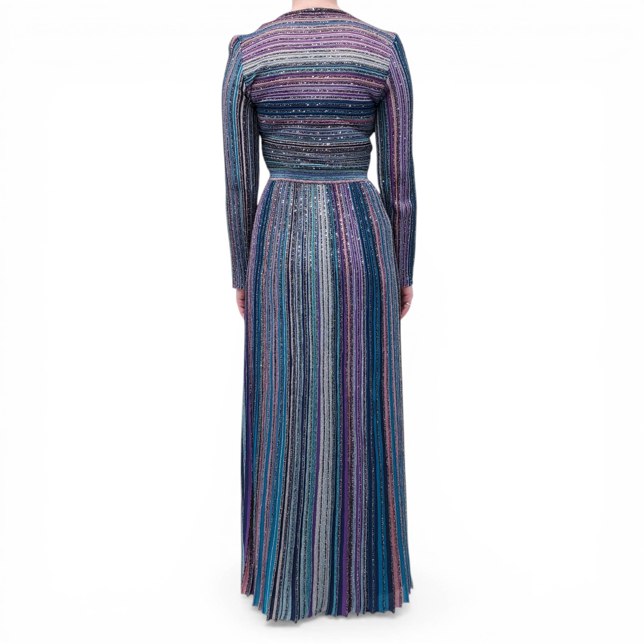 MISSONI BLUE AND PURPLE STRIPED SEQUIN KNIT GOWN - SIZE 42