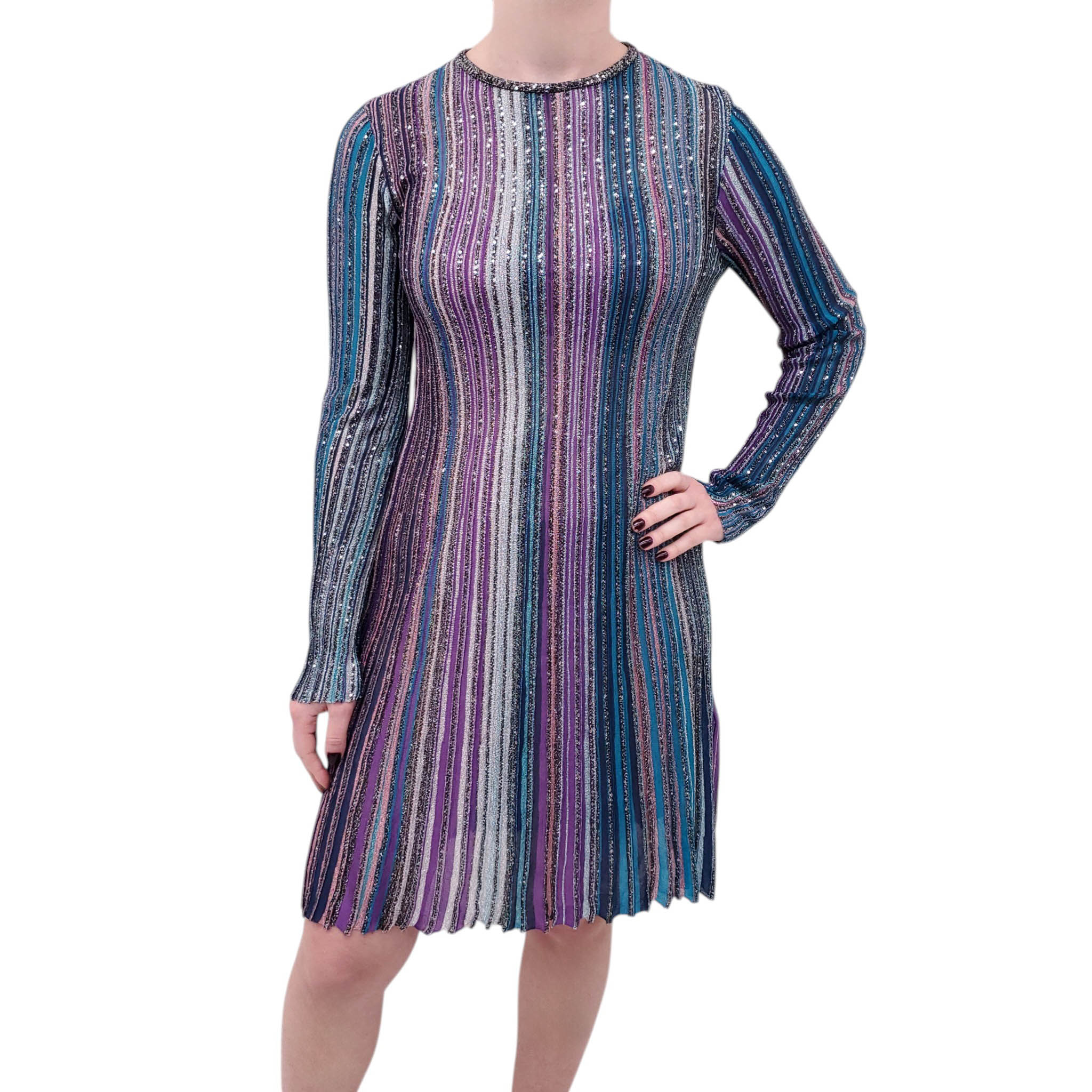 MISSONI BLUE AND PURPLE STRIPED SEQUIN MINI DRESS - SIZE 40
