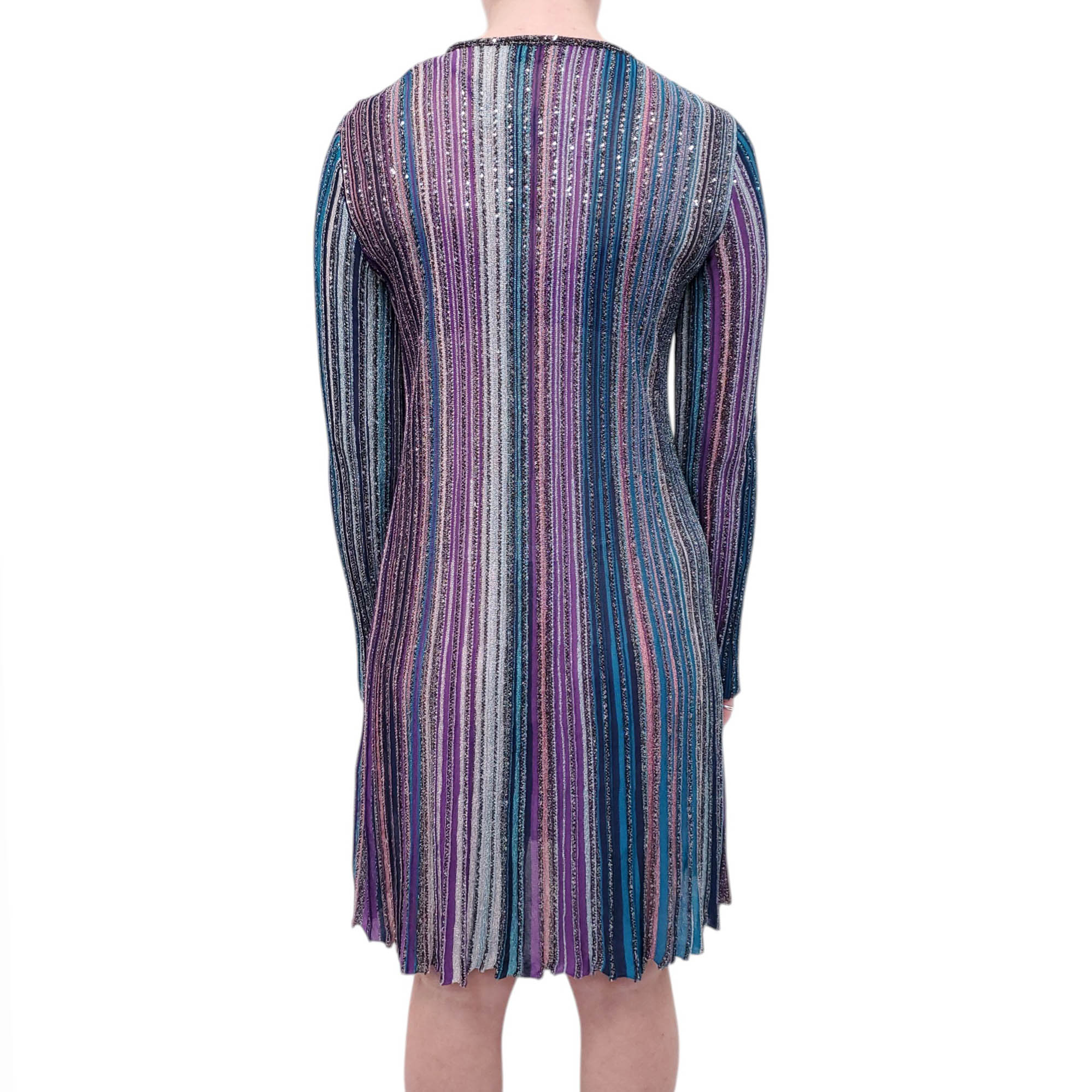 MISSONI BLUE AND PURPLE STRIPED SEQUIN MINI DRESS - SIZE 40