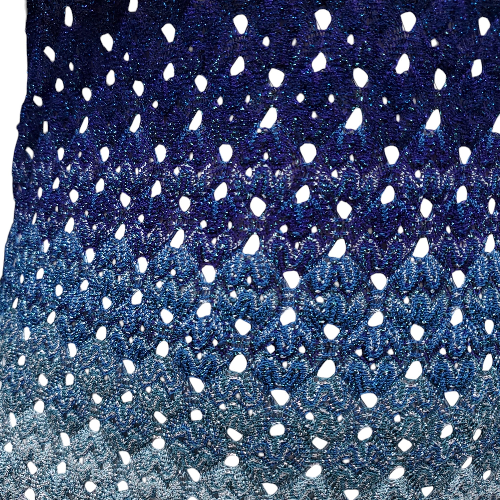 MISSONI BLUE OMBRE CROCHET METALLIC MINI DRESS - SIZE 44