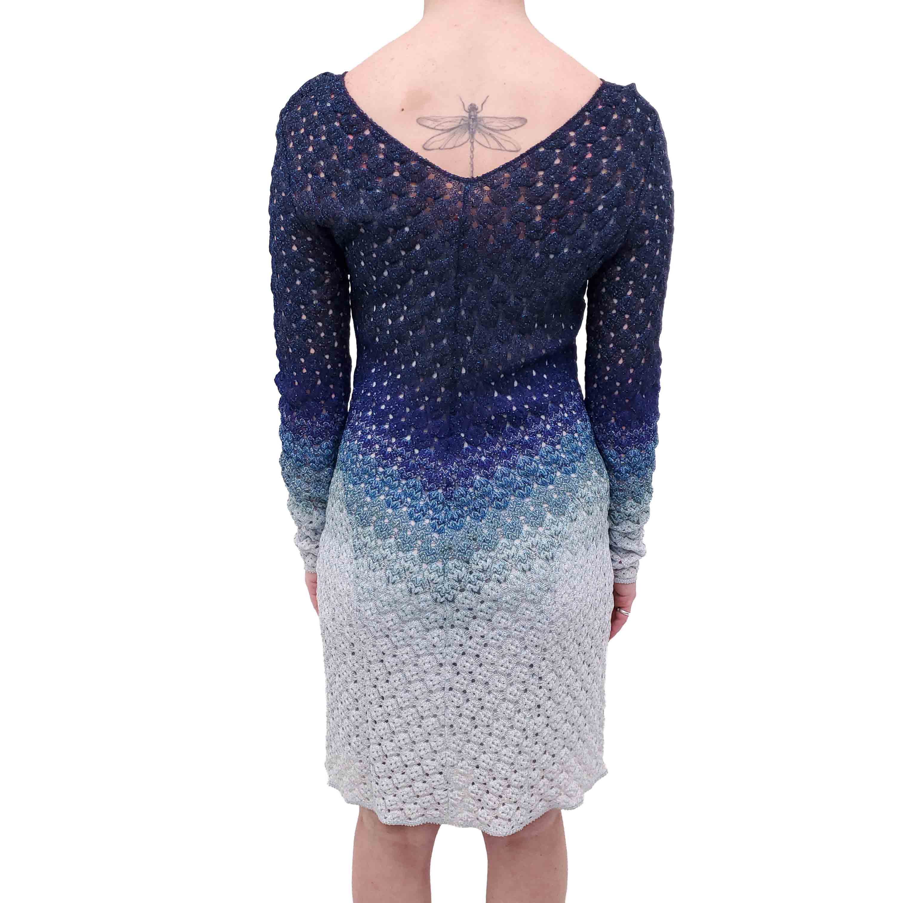 MISSONI BLUE OMBRE CROCHET METALLIC MINI DRESS - SIZE 44