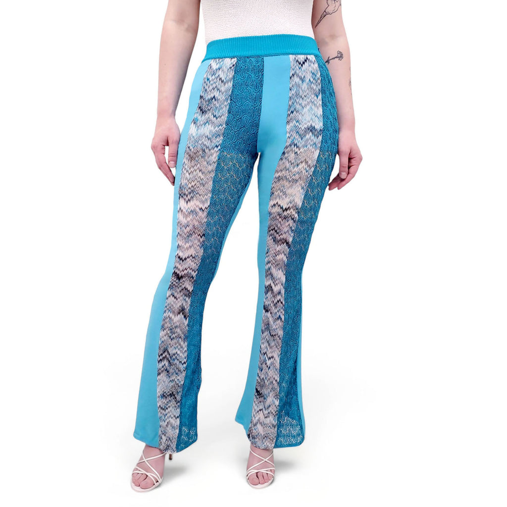 MISSONI BLUE PANELLED METALLIC CHEVRON TROUSERS  - SIZE 38
