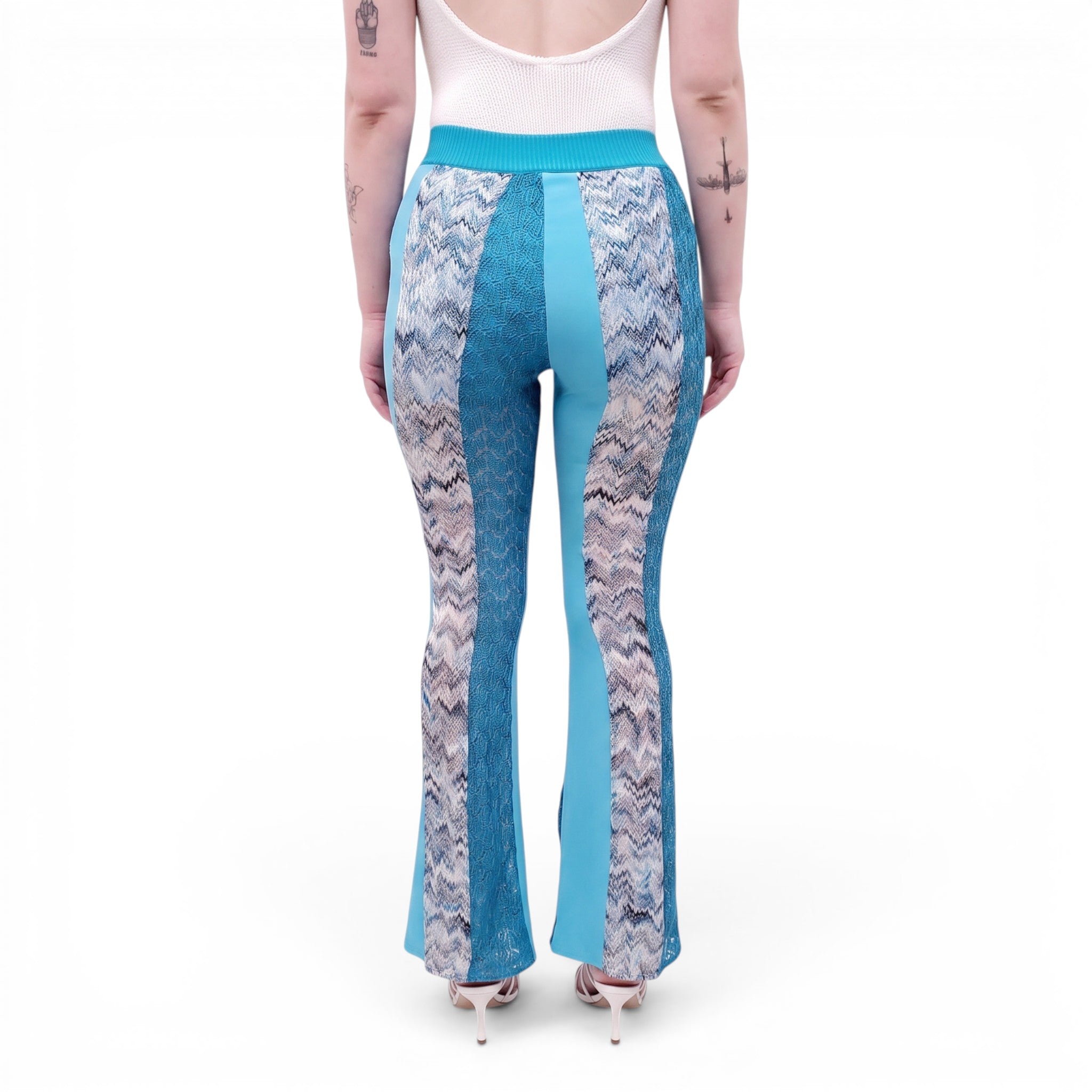 MISSONI BLUE PANELLED METALLIC CHEVRON TROUSERS  - SIZE 38