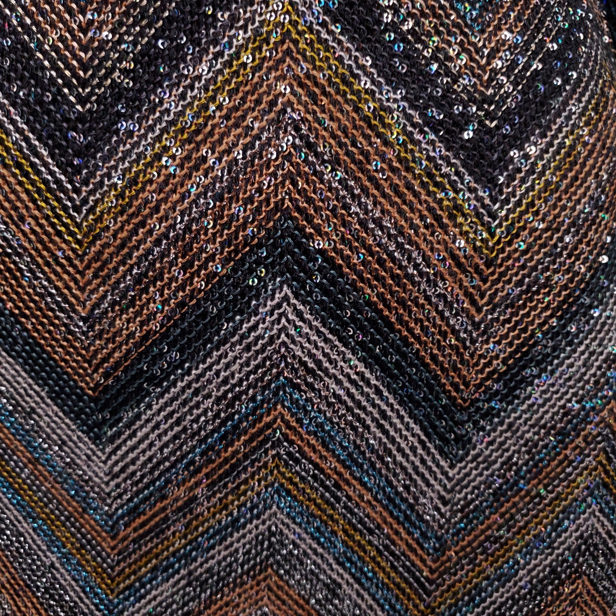 MISSONI BROWN AND BLUE CHEVRON SEQUIN KNIT DRESS - SIZE 40