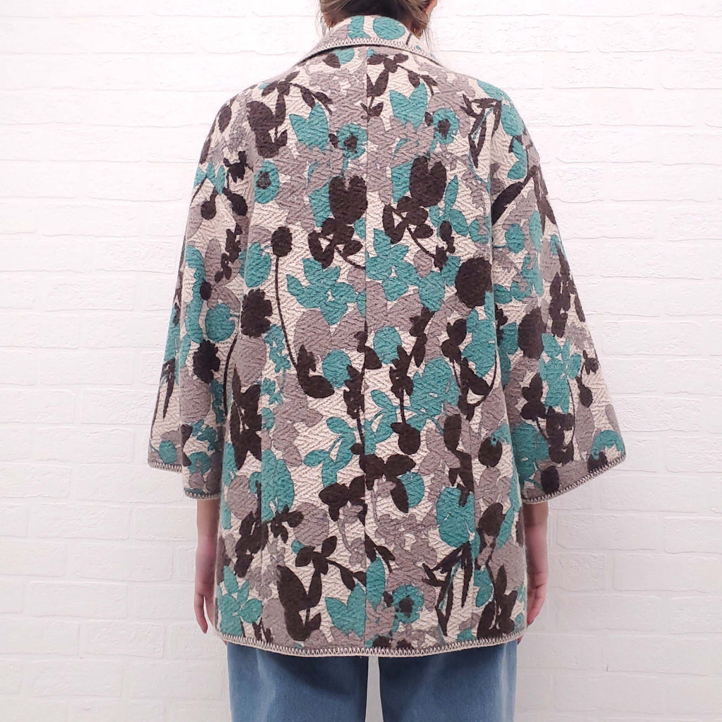 MISSONI BROWN AND TURQUOISE WOOL BLEND FLORAL PRINT JACKET - SIZE 38