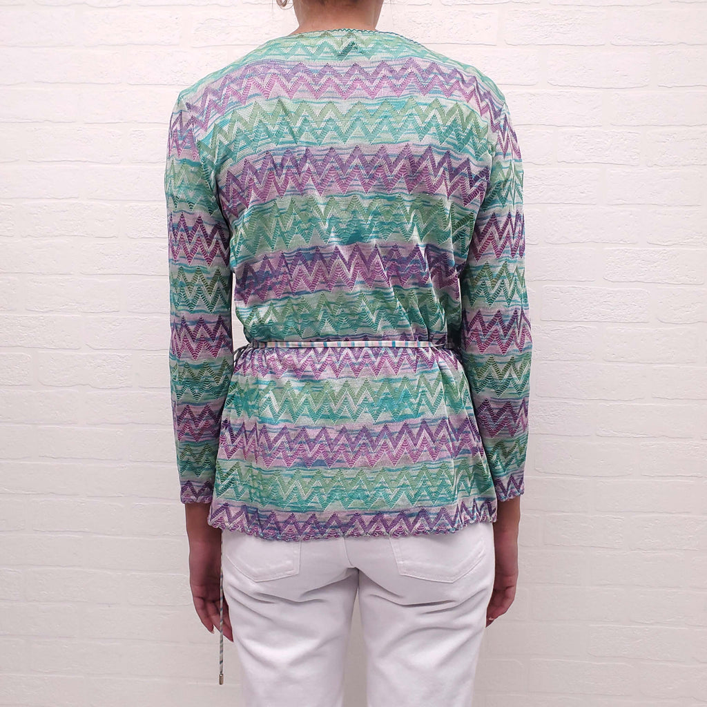 MISSONI GREEN AND PURPLE KNIT WRAP SWEATER - SIZE 44