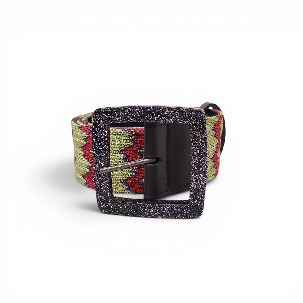 MISSONI GREEN METALLIC PATTERNED BELT - SIZE 80