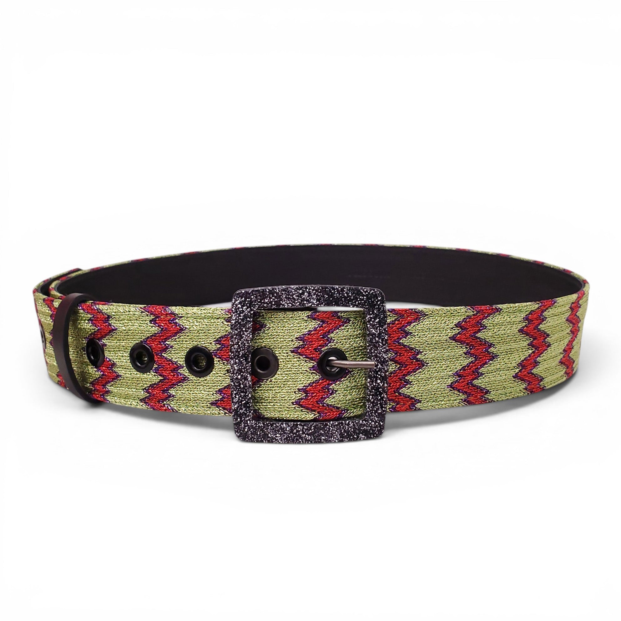 MISSONI GREEN METALLIC PATTERNED BELT - SIZE 80