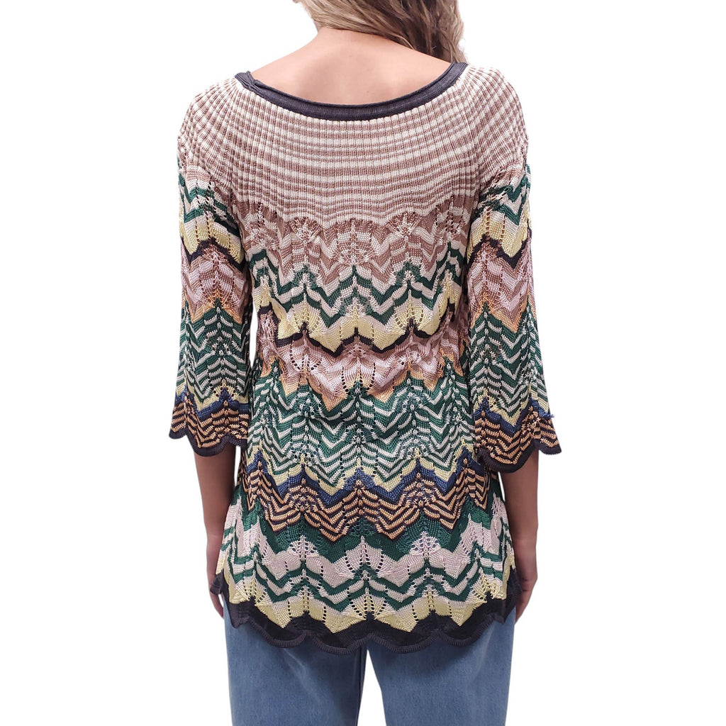 MISSONI KNIT BROWN, GREEEN AND PINK TOP - SIZE 42