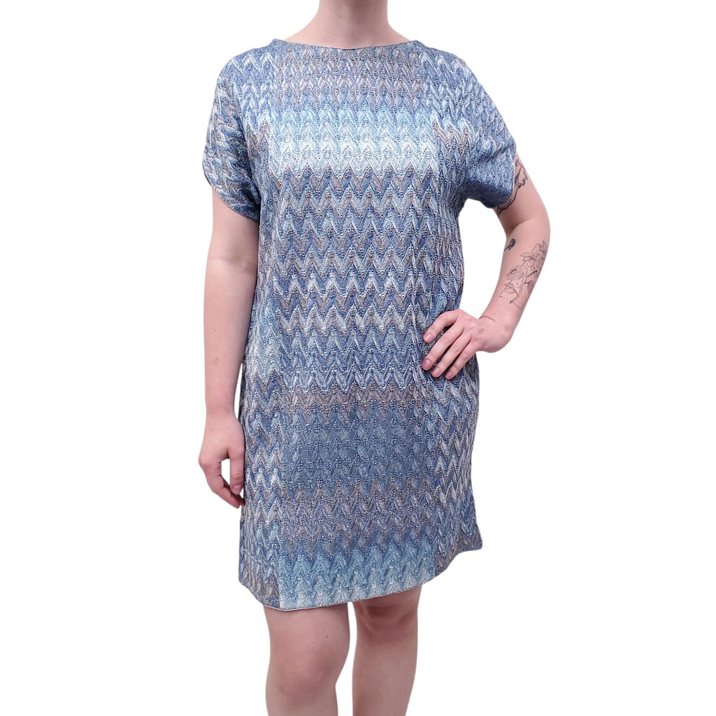 MISSONI METALLIC KNIT BLUE DRESS - SIZE 46