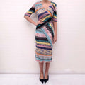 MISSONI MULTI-COLOUR KNIT LONG V-NECK SHORT SLEEVE DRESS - SIZE 42