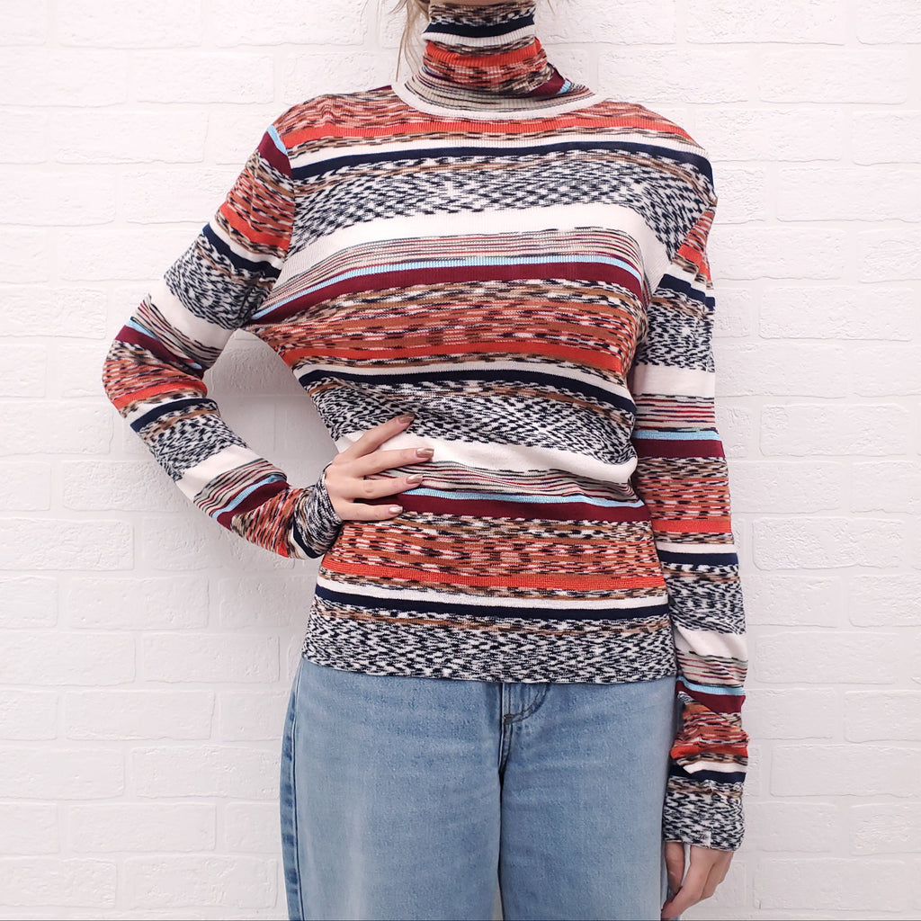 MISSONI MULTI-COLOUR STRIPED KNIT TURTLENECK SWEATER - SIZE 46