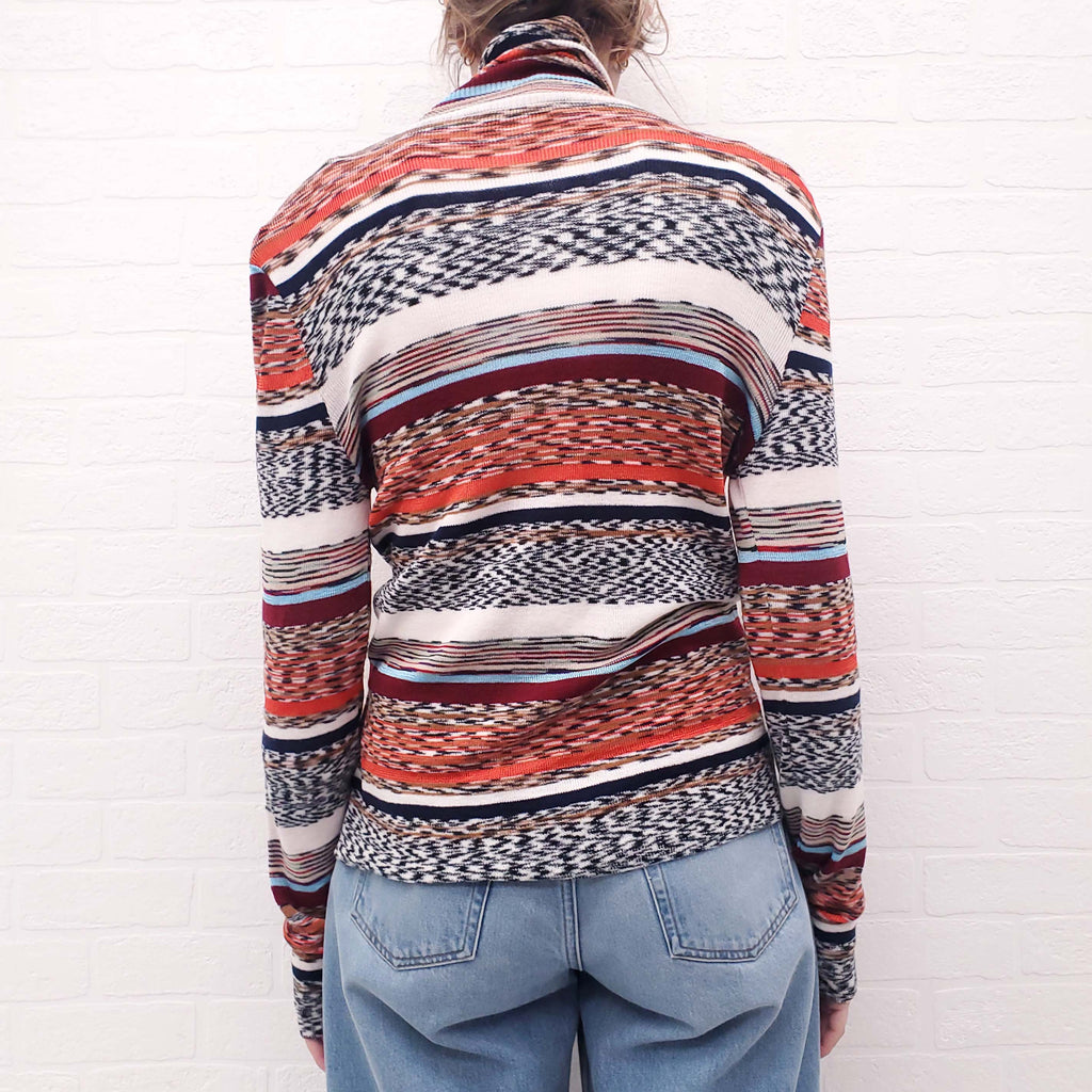 MISSONI MULTI-COLOUR STRIPED KNIT TURTLENECK SWEATER - SIZE 46