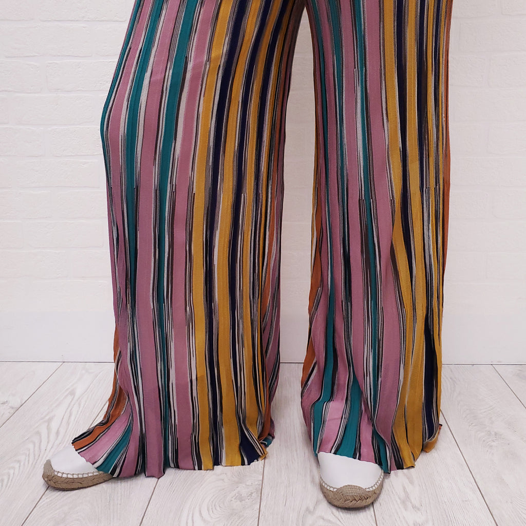 MISSONI MULTI-COLOUR STRIPE KNIT POLO JUMPSUIT - SIZE 46