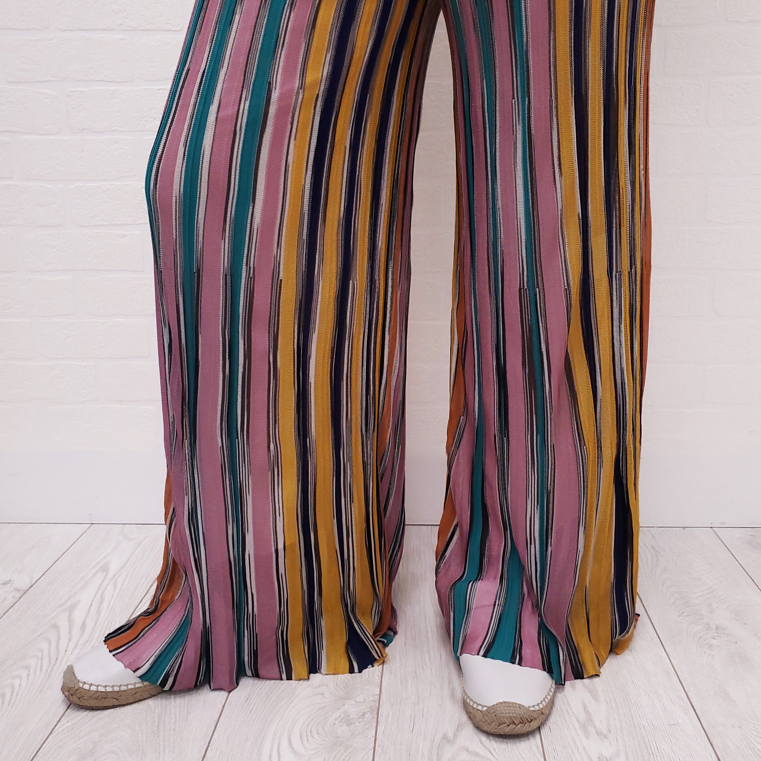 MISSONI MULTI-COLOUR STRIPE KNIT POLO JUMPSUIT - SIZE 46